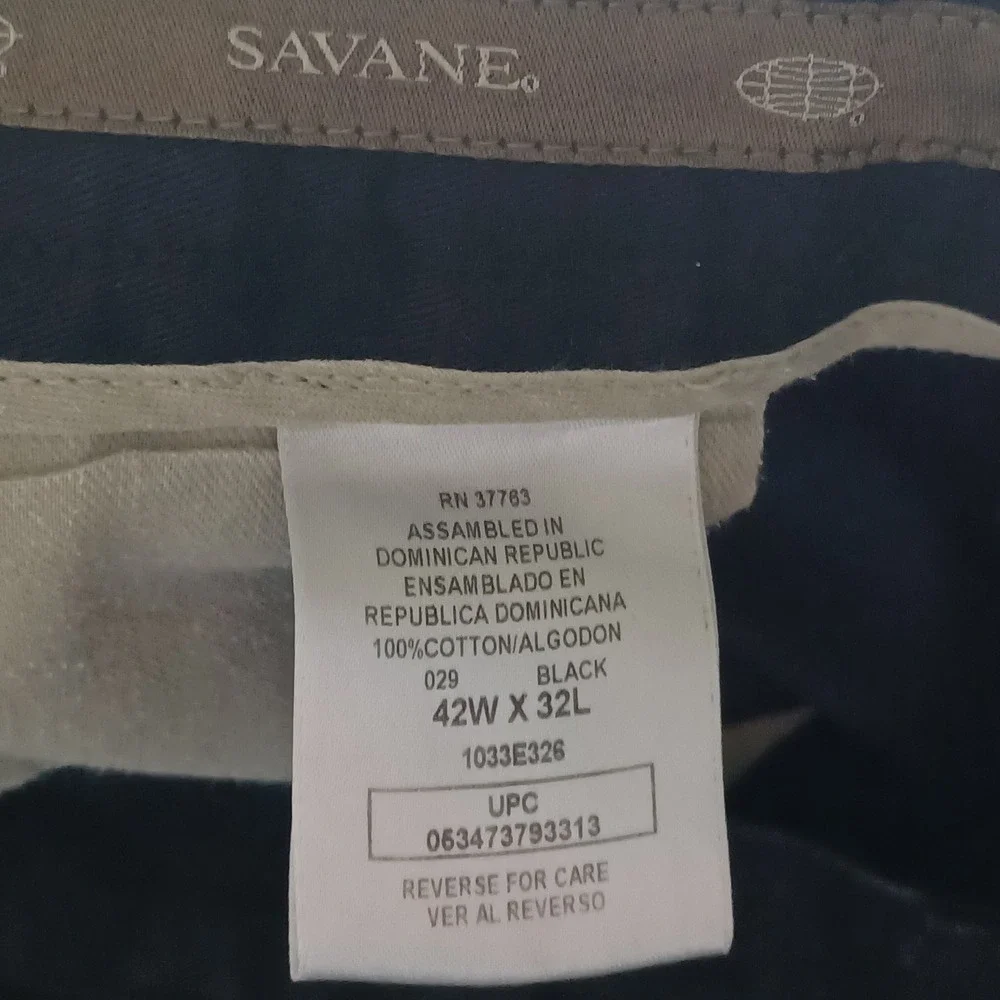 Savane Black Pleated Chinos‎ Mens 42x32 Cotton Blend Straight Leg Pants